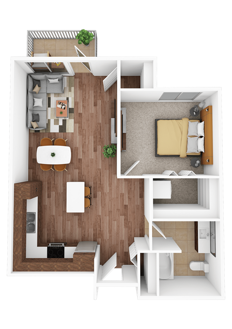 Floor plan for 1 bed, 1 bath, 700 sqft